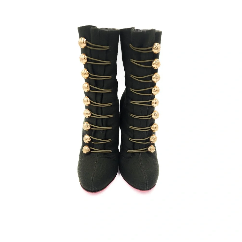 Christian Louboutin Green Napolean Wool Felt Ankle Boots Heels EU 37 - Picture 4 of 10